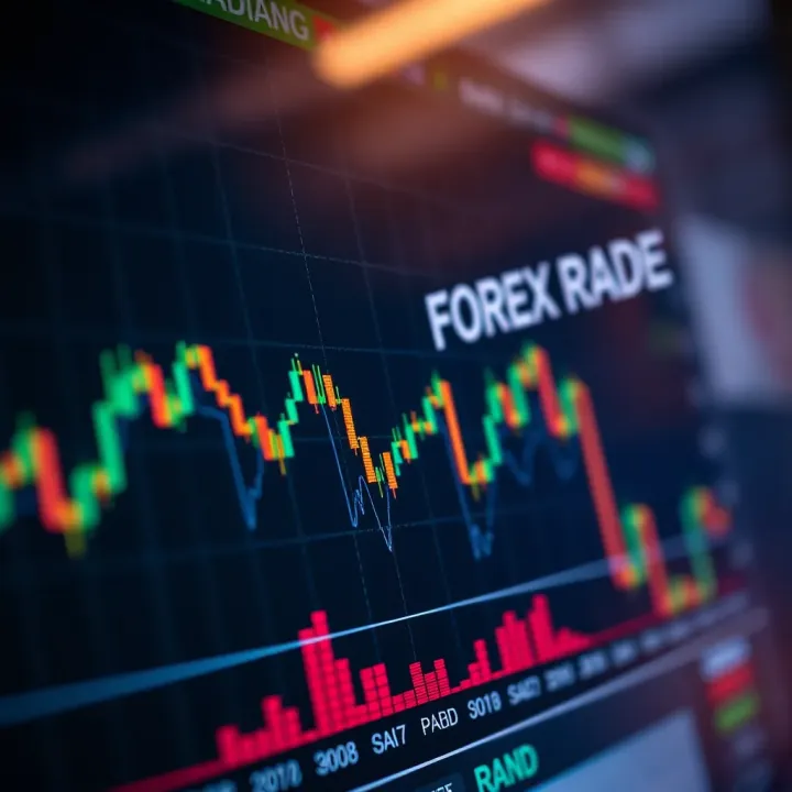 Graph showing currency exchange rates fluctuating with South African rand