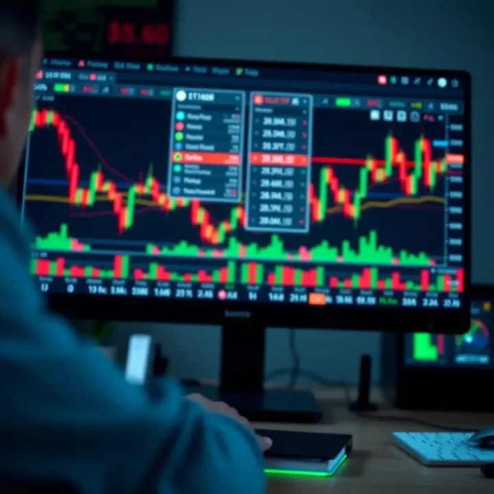 Computer screen displaying forex trading platform with charts and market data