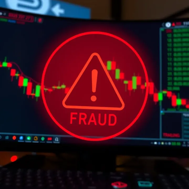 Illustration of a computer screen showing a warning alert about financial fraud