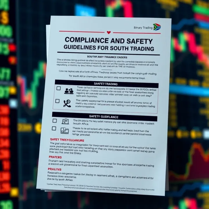 Graphic showing a checklist of key safety measures and regulatory compliance tips for binary trading in South Africa