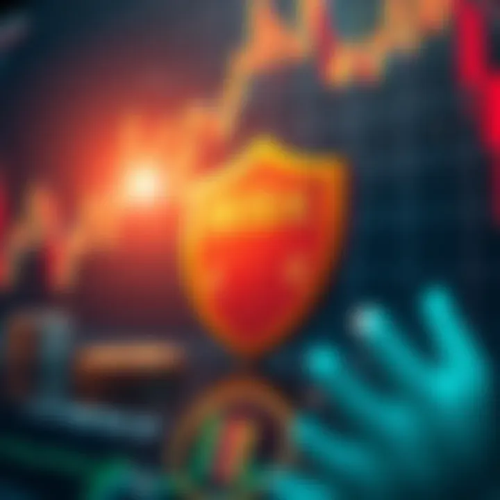 Illustration of risk management concepts showing shield protecting currency symbols