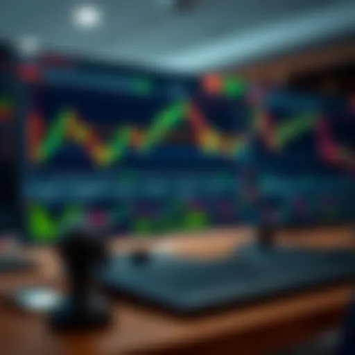 Digital dashboard displaying binary options trading charts and candlestick patterns