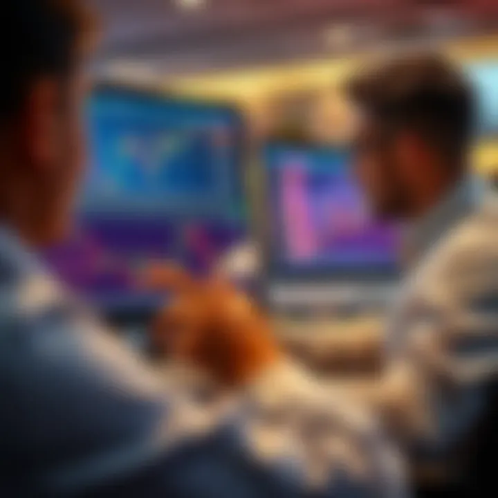 Illustration of a person navigating educational content and tutorials on a trading platform