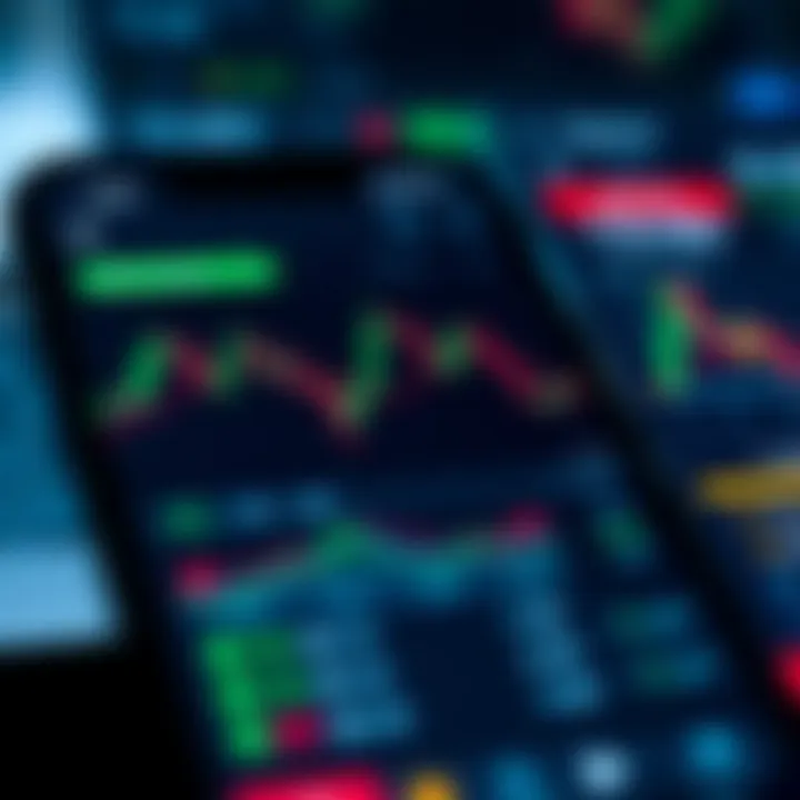 User interface of a trading app showing an overview of stock market charts and trading options