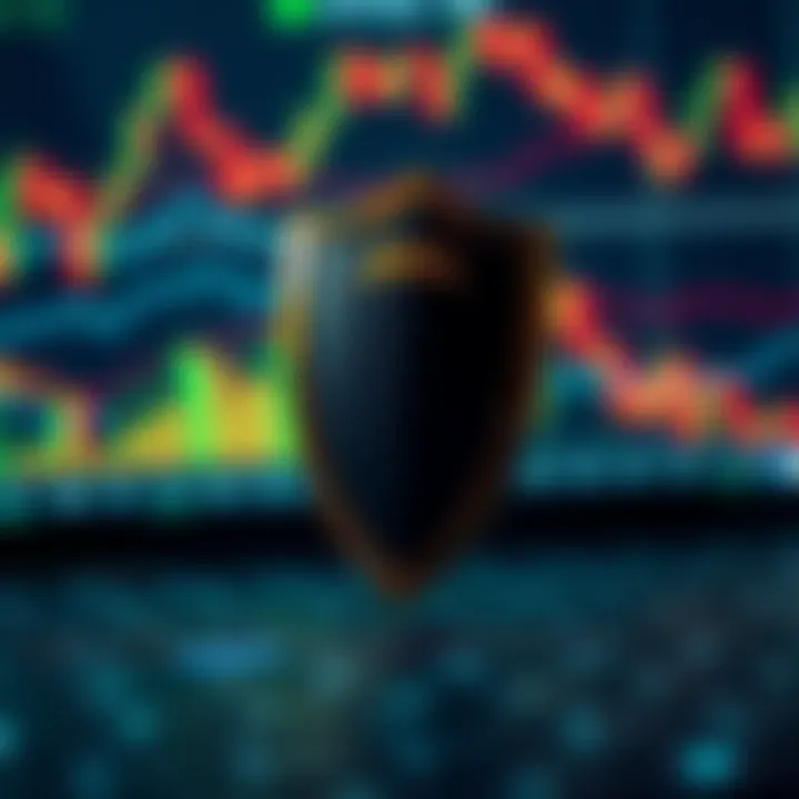 Conceptual illustration of risk management in forex trading with charts and protective shield