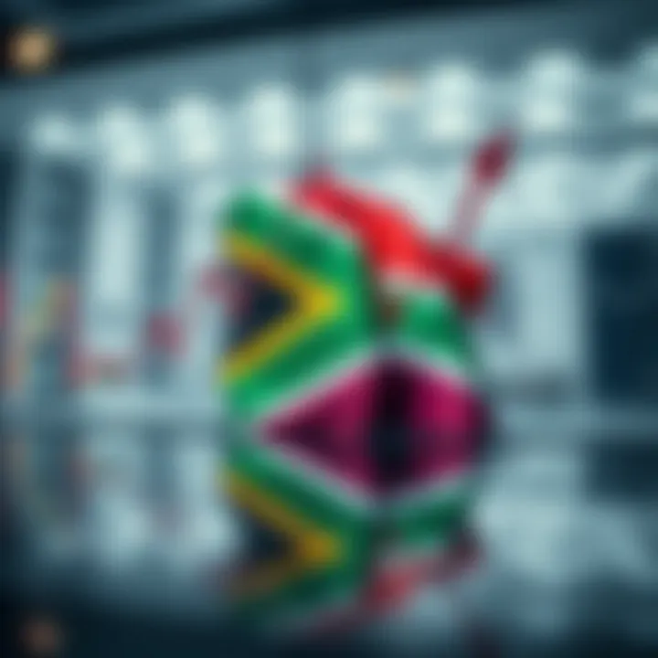 Graph showing upward and downward trends in forex trading with South African flag overlay