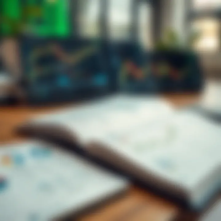 Open book with charts and graphs illustrating binary options trading concepts