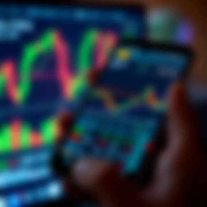 Smartphone displaying a financial trading app interface with charts and market data in South Africa