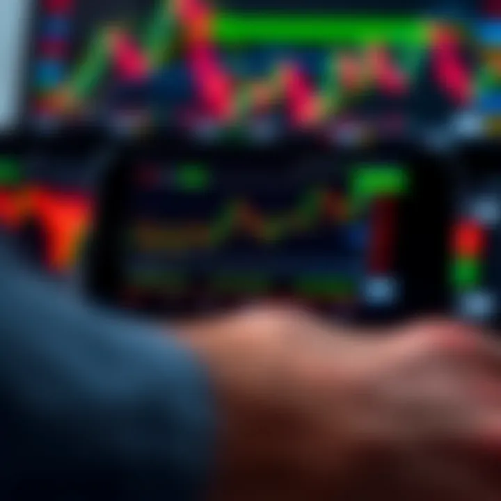 Mobile device showing forex demo trading platform with South African rand and market indicators