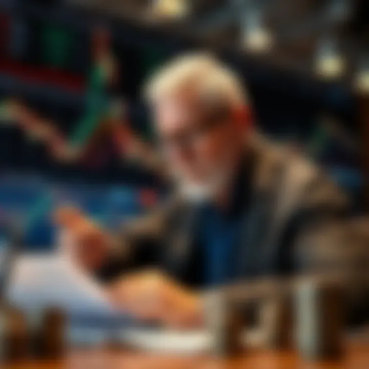 Illustration of a mentor guiding on forex trading strategies with charts and currency symbols