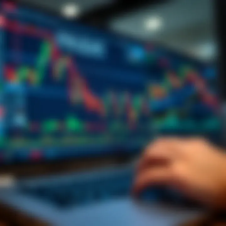 Graph showing the interface of forex trading software with various financial indicators and charts