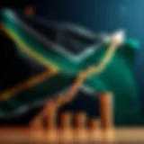 South African flag with forex currency symbols and upward trend graph