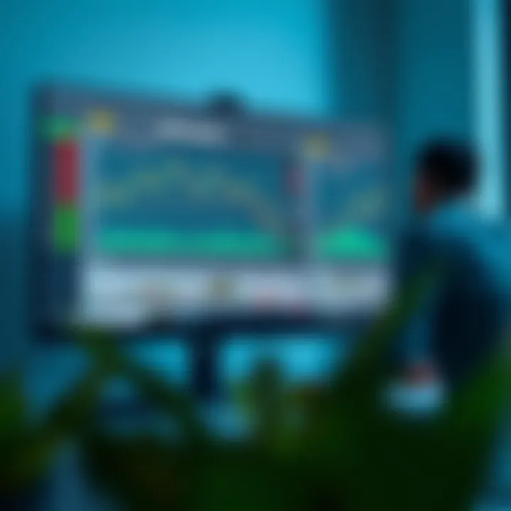 Simulated trading environment showing currency pairs and strategy testing modules on computer screen