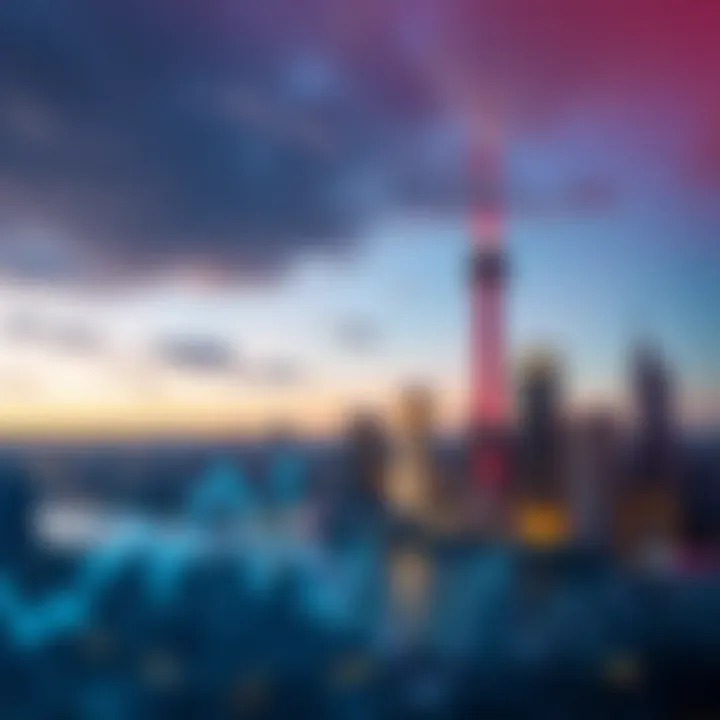 Forex market chart showing currency exchange trends in Yokohama with a cityscape in the background