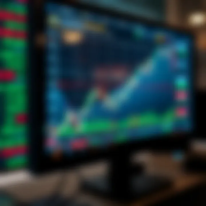 Chart showing upward trend and forex trading symbols on digital screen