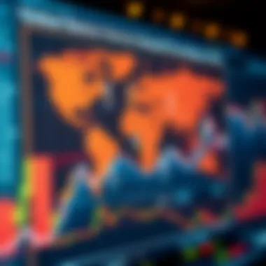 Diagram illustrating the flow and structure of the global forex market with currency exchange icons
