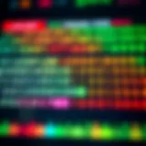 Diagram showing hexadecimal digits converting to binary code using colored blocks