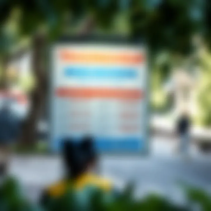 Park notice board displaying trading hours for fruit and vegetable vendors