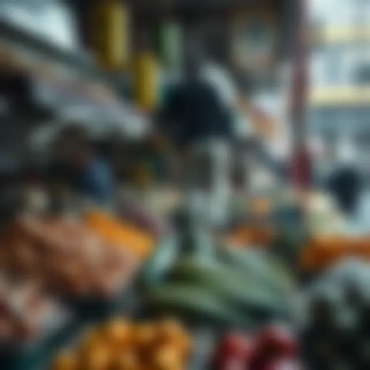 Fresh fruits and vegetables displayed at Tokai Market during early morning trading hours