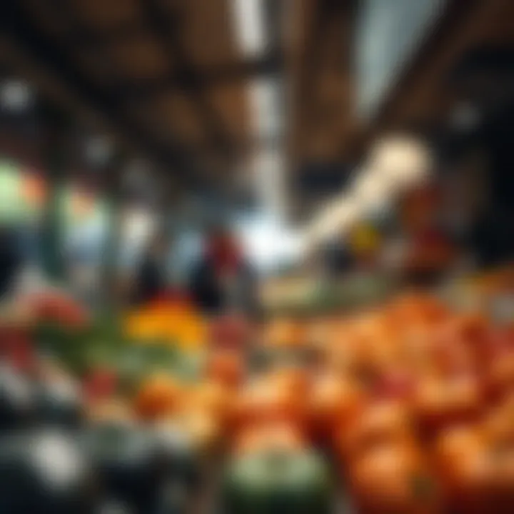 Shoppers selecting ripe produce at Tokai Market with vibrant market stalls in the background