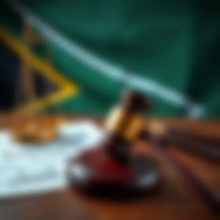 Illustration of a legal document with a gavel and a South African flag in the background
