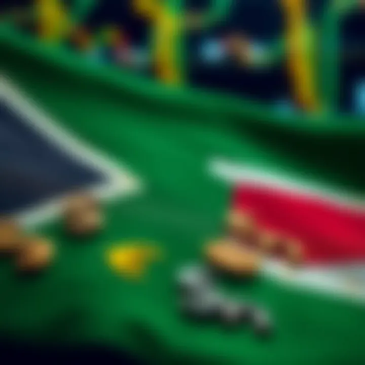 South African flag with currency symbols depicting forex trading taxation