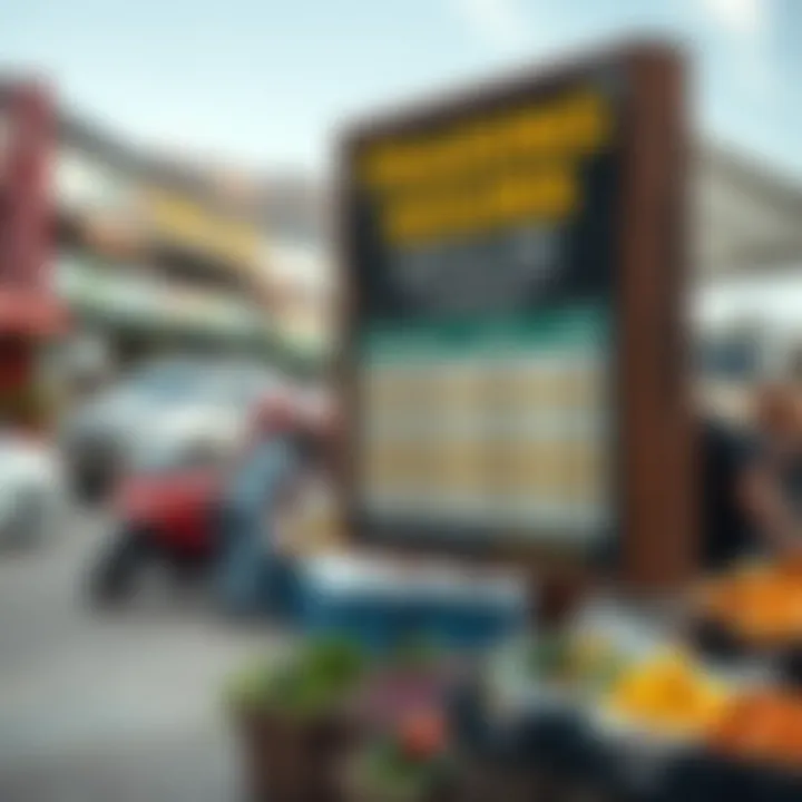 Signboard showing trading hours outside the Fruit and Veg market in Kuilsriver