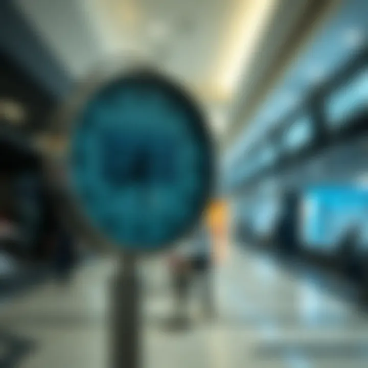 Clock showing store operating hours against the backdrop of a shopping mall corridor