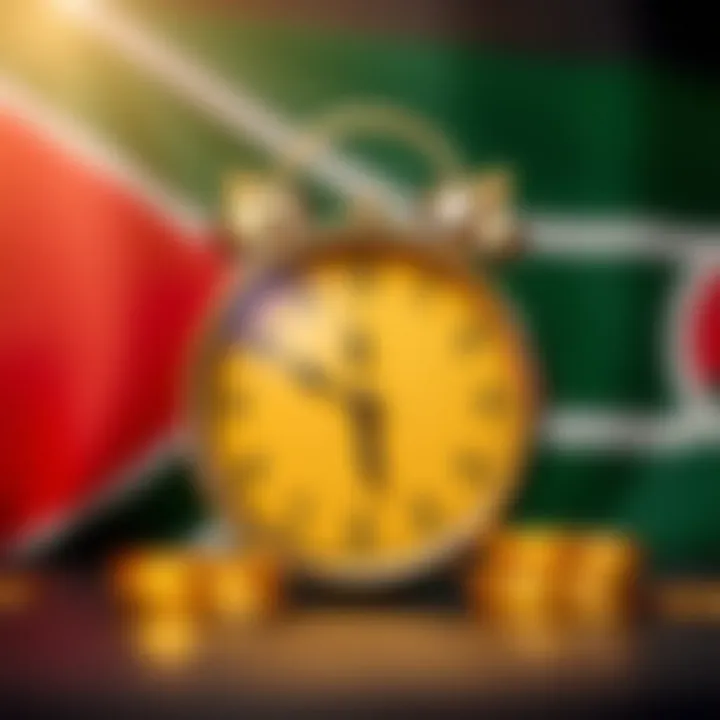 Clock showing gold trading hours against a South African flag background