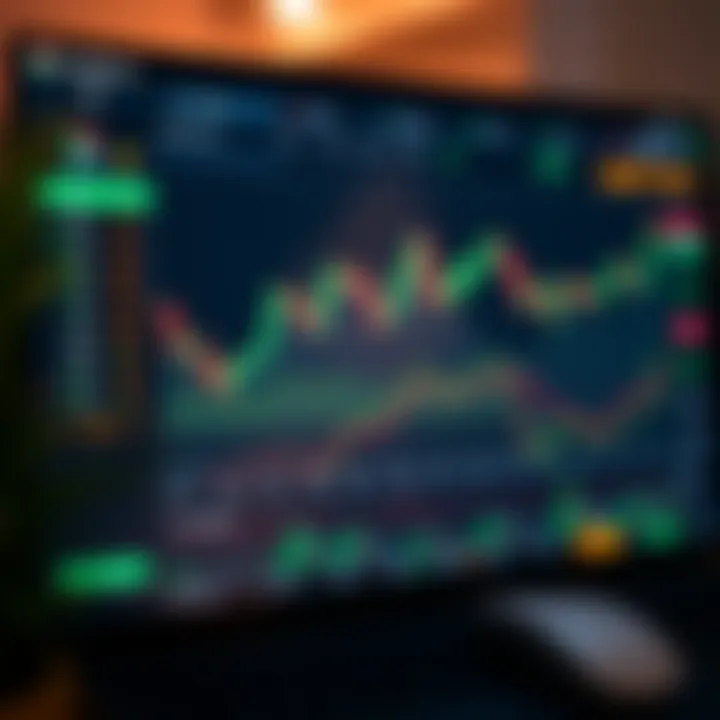 Interface showing binary options trading dashboard with charts and market data