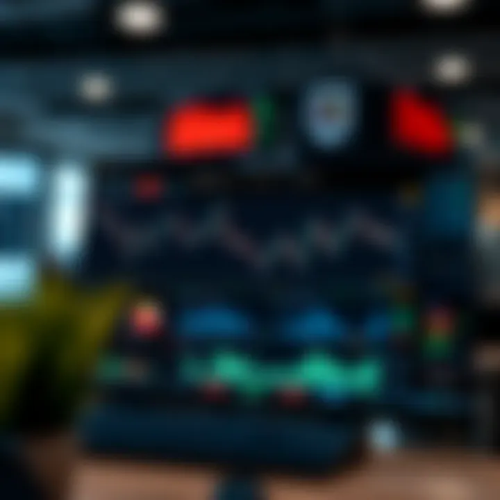 Illustration of virtual trading dashboard with charts and performance metrics