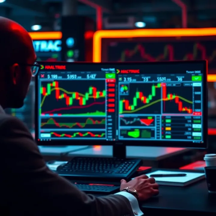 South African trader analyzing online binary broker platform with charts and data
