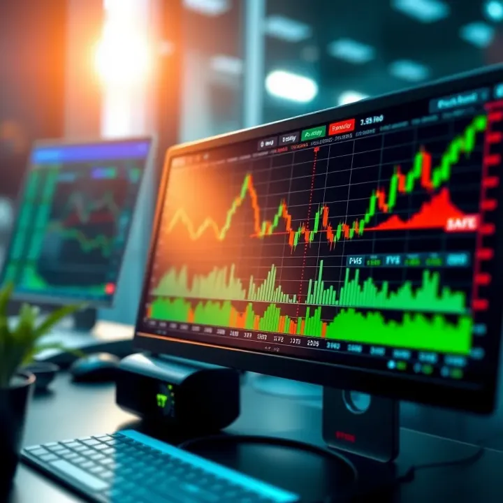 User interface displaying binary trading platform with clear charts and trading options