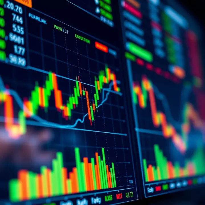 Illustration of a digital forex trading platform interface showing currency pairs and market charts