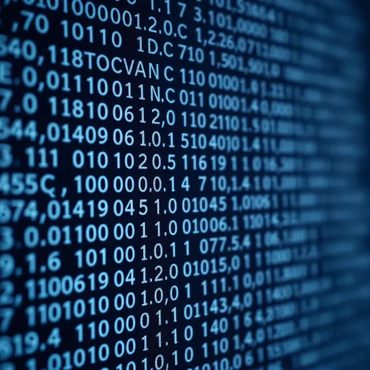 Visual representation of ASCII table showing character to binary code mapping