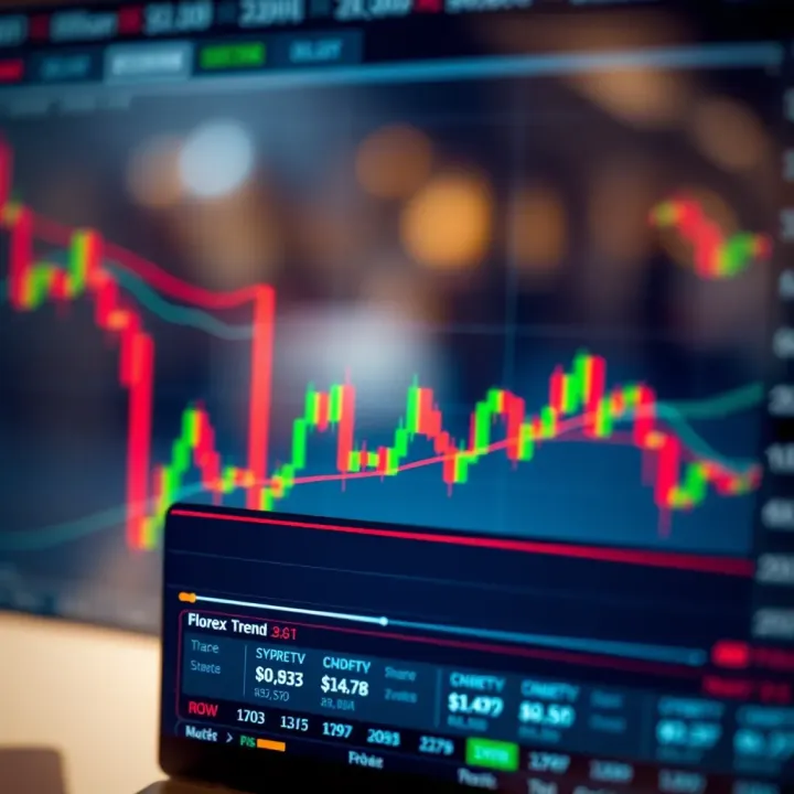 Graph showing trends and currency pairs in forex trading with analytical indicators