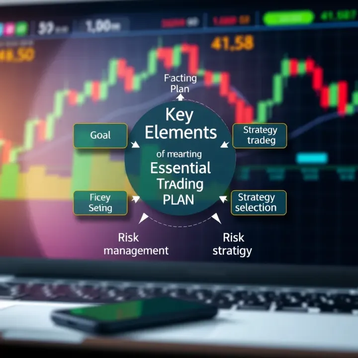 Diagram illustrating key elements of a forex trading plan including goal setting, risk management, and strategy selection