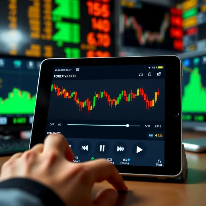Digital device screen displaying downloaded forex trading videos with playback controls