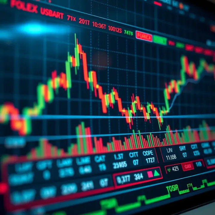 Graph displaying upward trending forex currency pairs with technical indicators