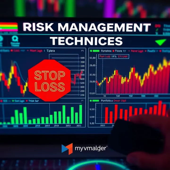 Illustration of risk management tools including stop loss and portfolio diversification charts