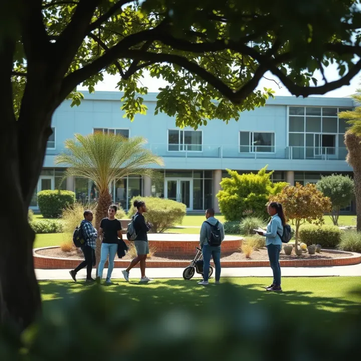 South African university campus with students engaged in outdoor learning