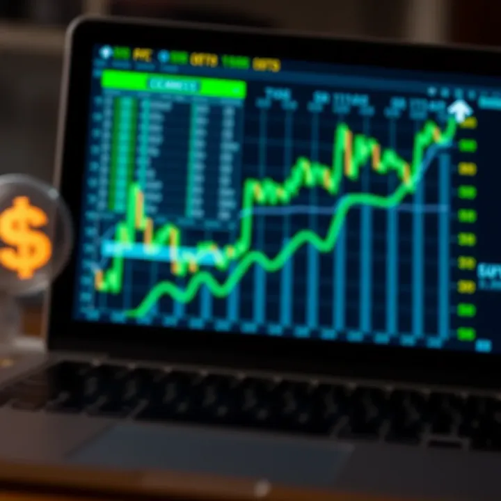 Illustration of forex market concepts with currency symbols and upward trending graphs on a digital background