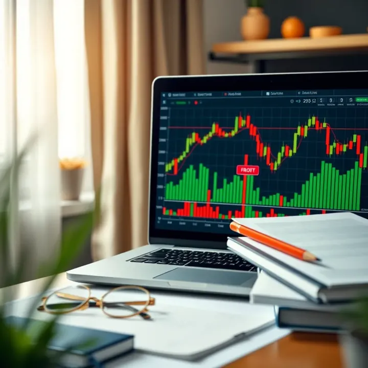 Forex Market Trends and Educational Resources Chart displaying forex market trends with educational materials and a laptop