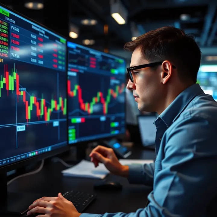 Trader analyzing key economic indicators on a digital screen to inform trading decisions