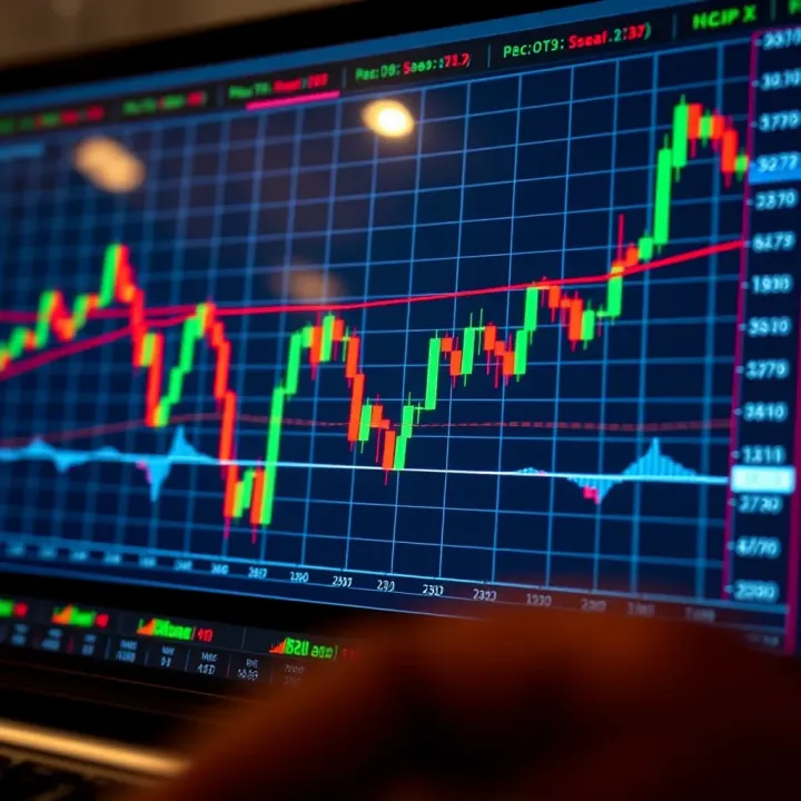 Chart showing forex currency pairs with trend lines and indicators