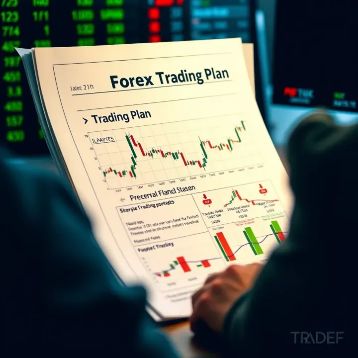 Screenshot of a well-organized PDF document showing a forex trading plan layout with charts and notes