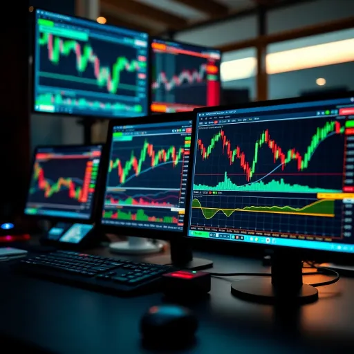 Illustration of digital trading platforms displaying forex market charts and data