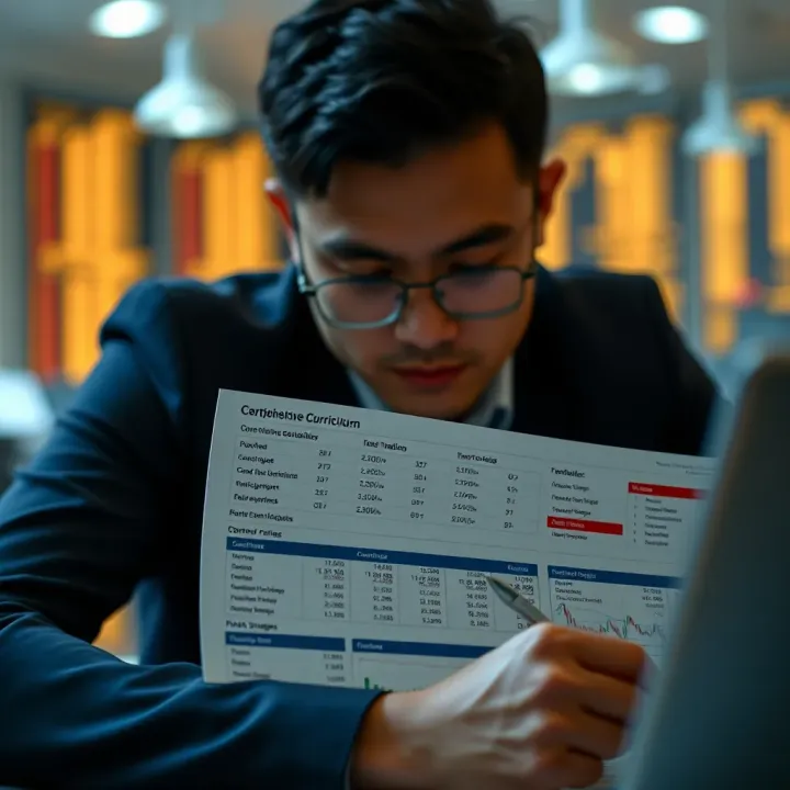 Illustration showing a detailed curriculum layout with forex trading strategies and market analysis
