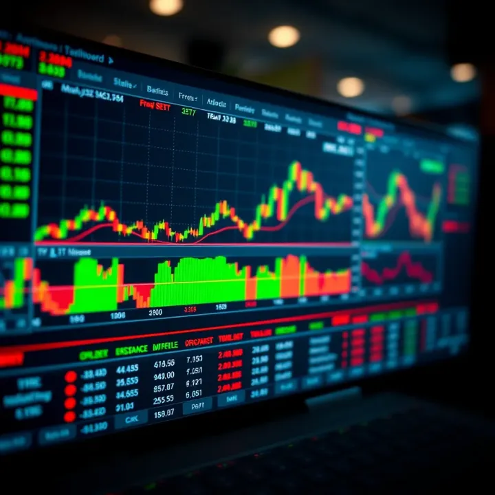 Graphical interface displaying forex trading charts with technical indicators and market analysis tools