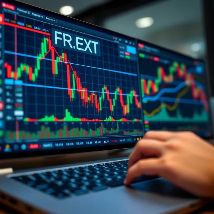 Graph showing the interface of forex trading software with various financial indicators and charts